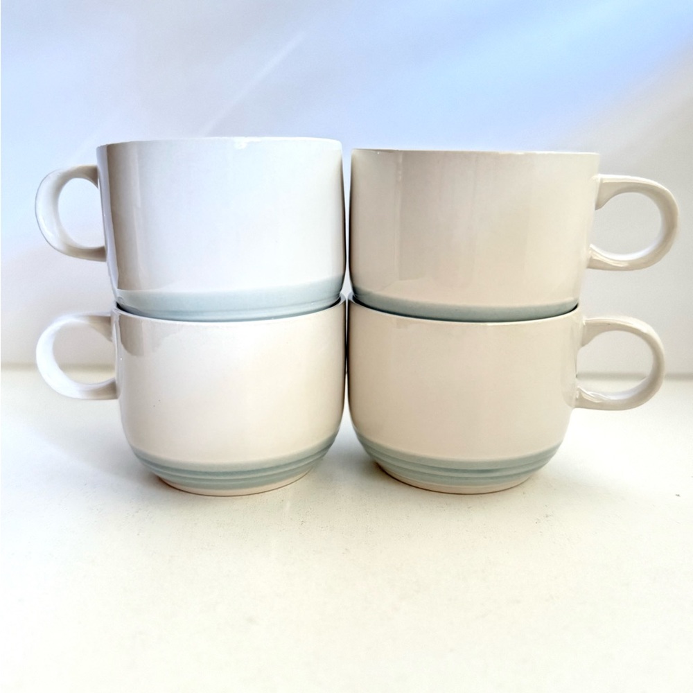 Vintage Genuine Stoneware Japan‎ Blue Mist Mug Set of 4